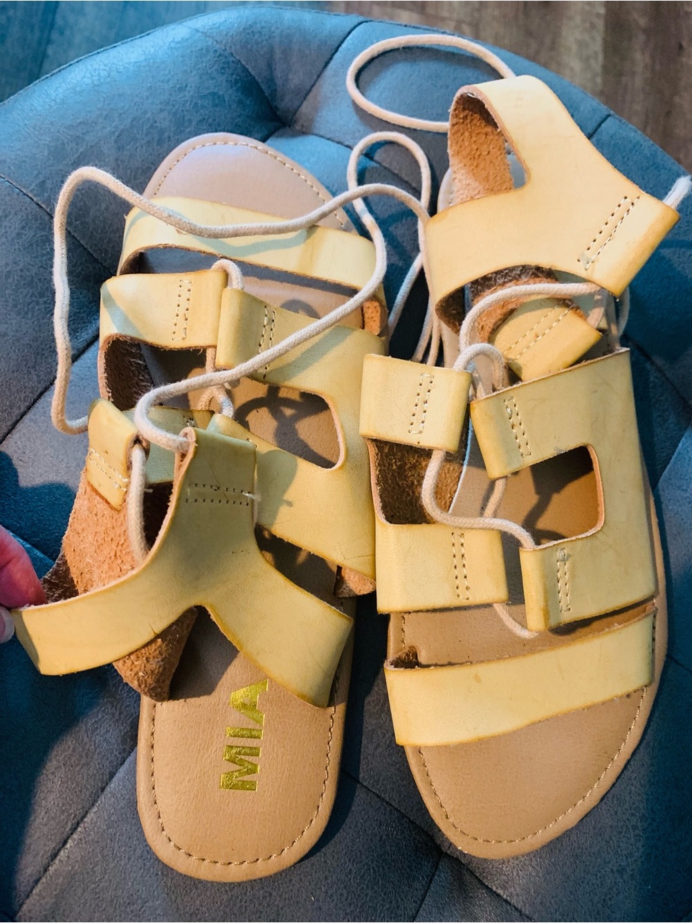 MÍA Yellow Strappy Leather Lace-Up Sandals - Picture 3 of 4